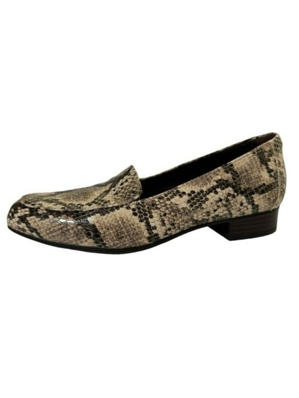 Clarks Juliet Lora Loafers Taupe Faux Leather Reptile Snake Print Slip On Size 7